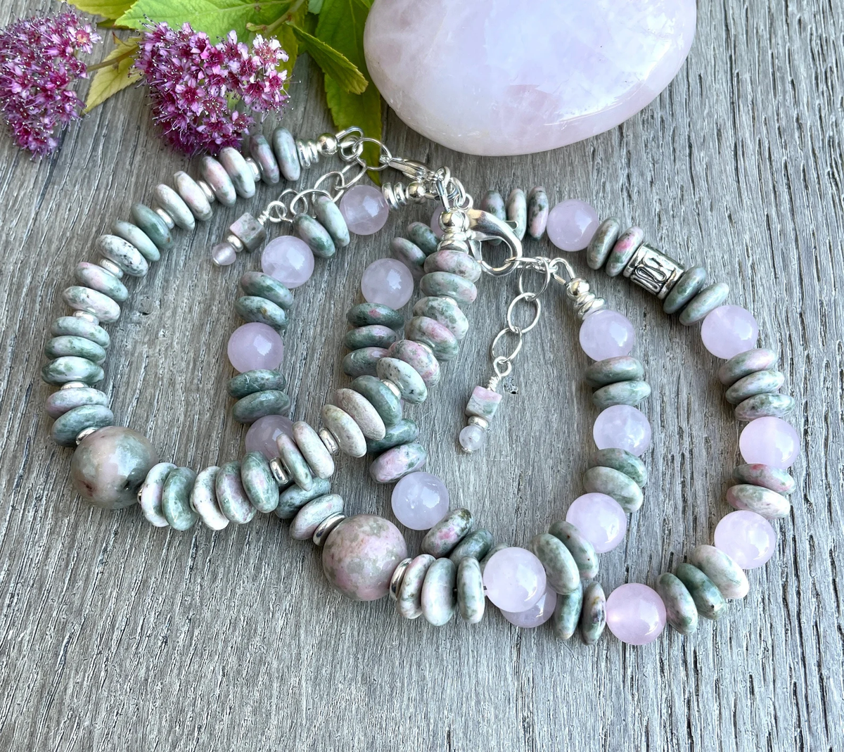 LAPIS NEVADA & ROSE Quartz Bracelet, Necklace, Choice, Pink Green