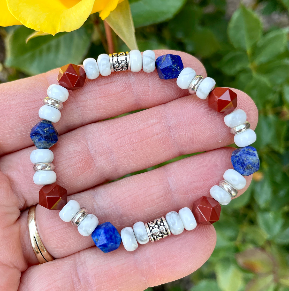 Turquoise Bracelet, Lapis Lazuli, Artisan Pewter, Blue, Green, Red Jasper, Boho popular Southwestern