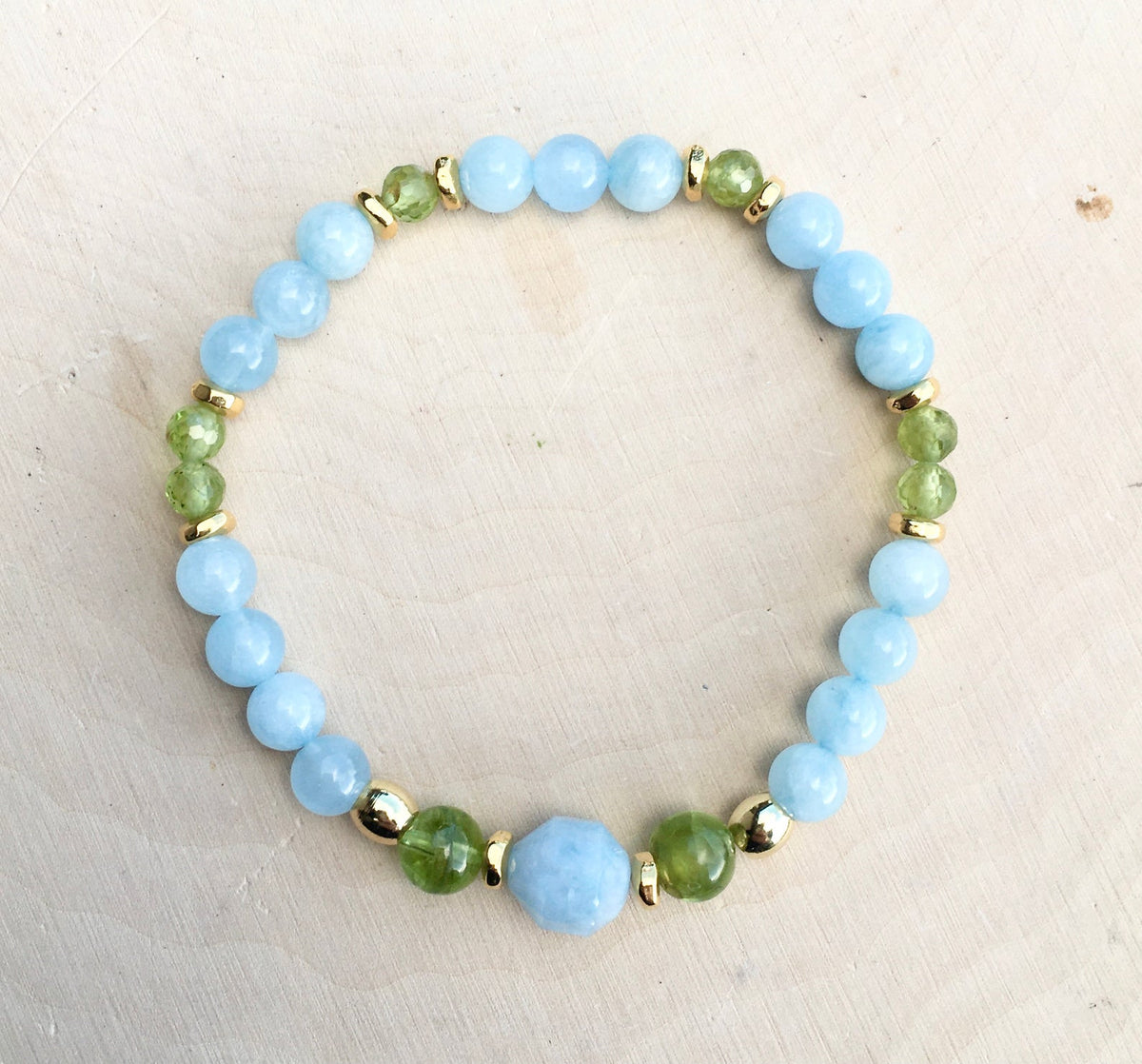 March Birthstone Aquamarine Long Seed Bead Stretch Bracelet 