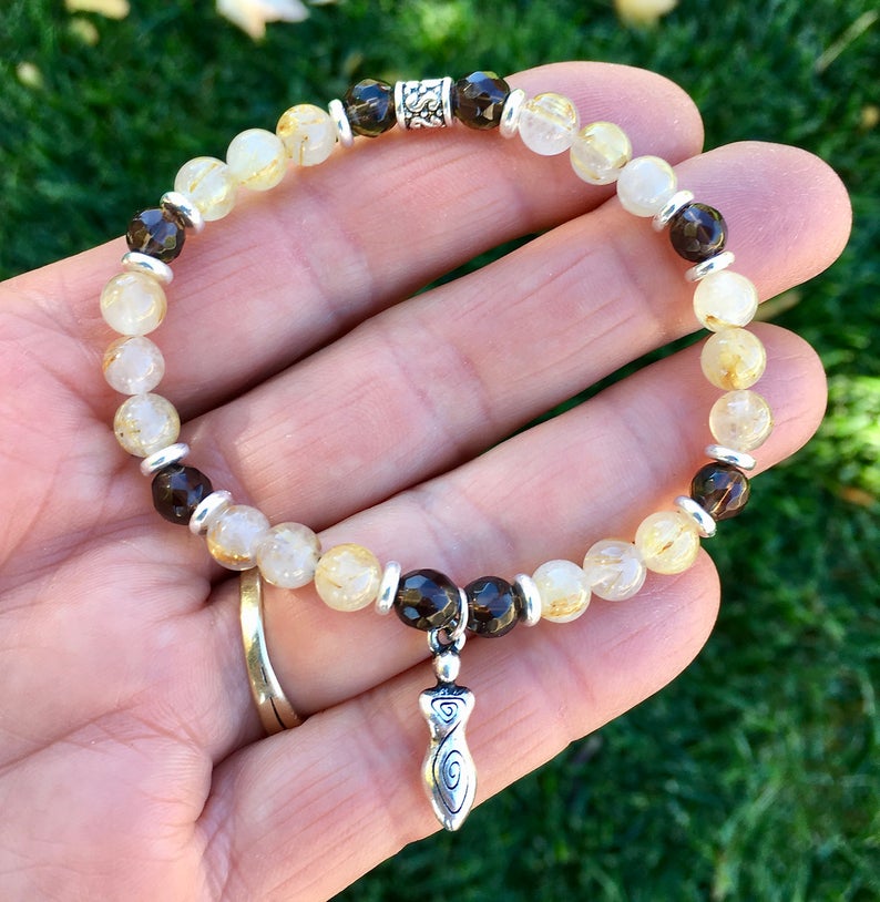 SPIRAL GODDESS BRACELET, Dark Smoky Golden Rutile Quartz