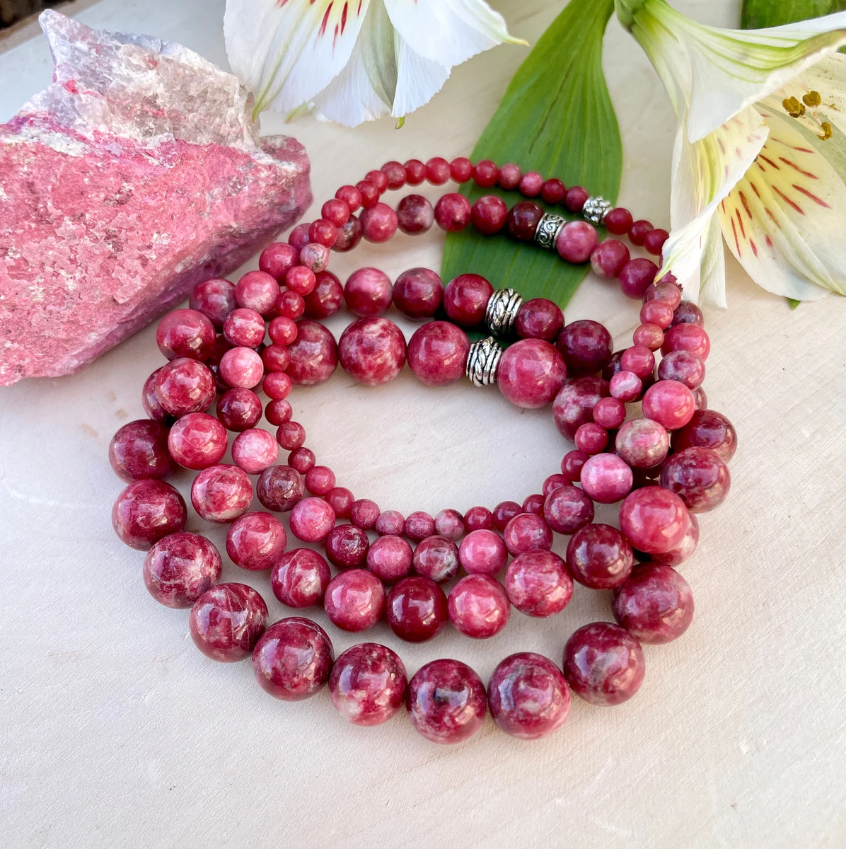 NORWEGIAN THULITE BRACELET, Choice, 10mm, 8mm, 6mm, 4mm, Round