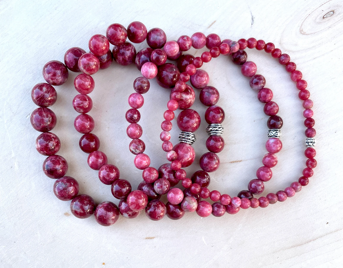 NORWEGIAN THULITE BRACELET, Nugget & 8mm Round Natural Stone Beads, No –  GivingEarth Minerals