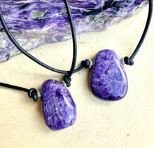 RUSSIAN CHAROITE PENDANT Necklace, Choice, Adjustable Cotton Black Cord 14-22", Natural Stone, Purple Crystal Gemstone