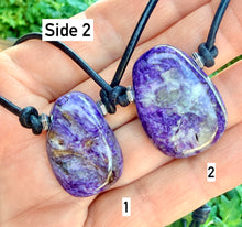 RUSSIAN CHAROITE PENDANT Necklace, Choice, Adjustable Cotton Black Cord 14-22", Natural Stone, Purple Crystal Gemstone