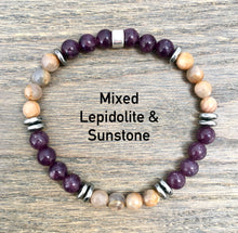 LEPIDOLITE & SUNSTONE BRACELETS, Choice, Stack, Natural Stone Gemstone, Silver