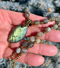 Flashy LABRADORITE PENDANT NECKLACE with Gold Accents, 18" Natural Stone Gemstone, Beaded Crystal Jewelry