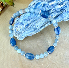 BLUE KYANITE BRACELET Silver Stretch Beaded, Natural Stone Crystal Gemstone