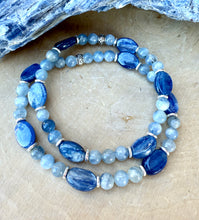 BLUE KYANITE BRACELET Silver Stretch Beaded, Natural Stone Crystal Gemstone
