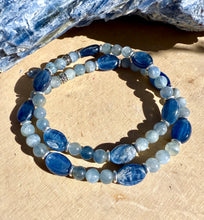 BLUE KYANITE BRACELET Silver Stretch Beaded, Natural Stone Crystal Gemstone