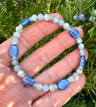 BLUE KYANITE BRACELET Silver Stretch Beaded, Natural Stone Crystal Gemstone