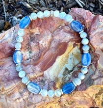 BLUE KYANITE BRACELET Silver Stretch Beaded, Natural Stone Crystal Gemstone