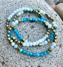 Blue Apatite, Aquamarine & Pyrite Bracelet, Choice, Stretch, Natural Stone Crystal