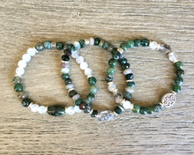CELTIC KNOT BRACELET Moss Agate, Herkimer Diamond & Rainbow Moonstone, Stetch, Natural Stone Gemstone Crystal