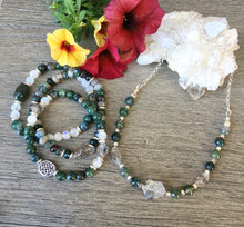 CELTIC KNOT BRACELET Moss Agate, Herkimer Diamond & Rainbow Moonstone, Stetch, Natural Stone Gemstone Crystal