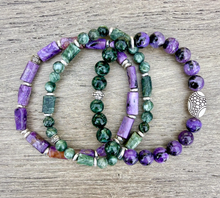 CHAROITE & SERAPHINITE BRACELET, Choice or Stack, Russian Natural Stone, Beaded, Stretch, Gemstone Crystal