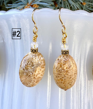 FOSSILIZED CORAL EARRINGS, Choice, Dangle, 14K Gold Filled Wires, Clear Quartz, Agatized Coral, Genuine Natural Stone Gemstone