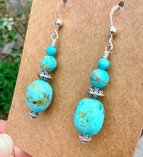 KINGMAN TURQUOISE EARRINGS with Silver, Blue Green, Genuine, Natural Stone Gemstone