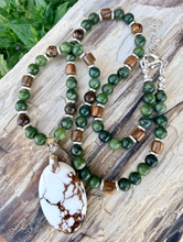 WILD HORSE JASPER Pendant Necklace with Jade, Bronzite, Black Rosewood, Silver, Beaded, Adjustable 18"-20"