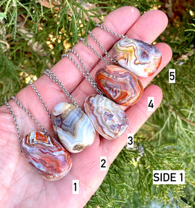 LAGUNA LACE AGATE Pendant Necklace, Choice, 18" Silver Chain, Mexico Natural Stone, Banded Gemstone Crystal