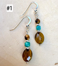 TIGER'S EYE & TURQUOISE Earrings, Choice, Silver, Dangle, Genuine, Crystal Natural Stone Gemstone