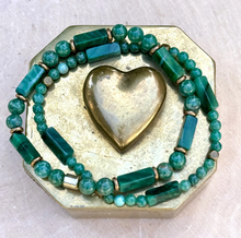 AFRICAN GREEN JADE Bracelet Duo Stack with Rustic Brass, Natural Stone Gemstone, Crystal Stretch Bracelets, Set of 2