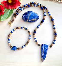 SODALITE PENDANT NECKLACE 20" with Sunstone, Howlite, Rosewood, Gold, Natural Stone Gemstone Crystal