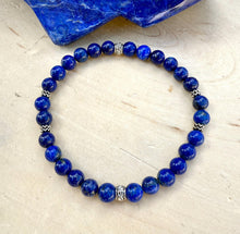 LAPIS LAZULI & SILVER Bracelet, Beaded Stretch, Genuine Deep Blue Natural Stone, Gemstone Crystal