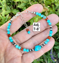 KINGMAN TURQUOISE BRACELET Blue, Sterling Silver Pearls & Clasp, Minimalist, Beaded, Genuine, Crystal Natural Stone Gemstone, Small Bead