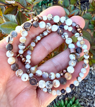 PETRIFIED WOOD BRACELET Stack with Copper Stretch Bracelets, Opalized Natural Stone Gemstone Crystal, Brown/Beige