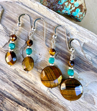 TIGER'S EYE & TURQUOISE Earrings, Choice, Silver, Dangle, Genuine, Crystal Natural Stone Gemstone