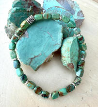 TURQUOISE SILVER BRACELET Green, Stretch, Minimalist, Beaded, Genuine, Crystal Natural Stone Gemstone, Small Bead