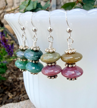 MOSS AGATE EARRINGS, Dangle, Choice, with Sterling Silver, Gemstone Crystal Stone Pair
