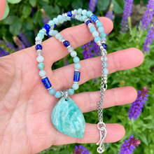 AMAZONITE PENDANT NECKLACE with Lapis Lazuli & Labradorite, Beaded, 20", Natural Stone Crystal Gemstone Pendant, Silver Chain