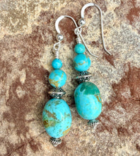 KINGMAN TURQUOISE EARRINGS with Silver, Blue Green, Genuine, Natural Stone Gemstone