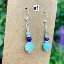 AMAZONITE EARRINGS with Lapis Lazuli & Labradorite, Silver Dangle, Genuine, Crystal Natural Stone Gemstone