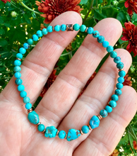 TURQUOISE COPPER BRACELET Minimalist, Blue Green, Nugget & Round Small Beads, Stretch, Genuine Natural Stone Gemstone