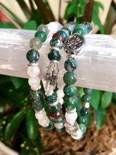 Herkimer Diamond & Moss Agate Bracelet, Stretch, Natural Gemstone Crystal