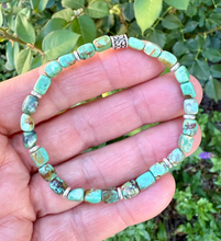TURQUOISE SILVER BRACELET Green, Stretch, Minimalist, Beaded, Genuine, Crystal Natural Stone Gemstone, Small Bead