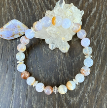 BLUE CHALCEDONY BRACELET with Silver, Namibia Natural Stone, Golden Matrix, 8mm Stretch Beaded Gemstone Crystal