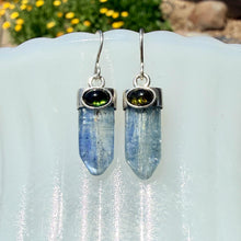 BLUE KYANITE EARRINGS with Green Tourmaline, Sterling Silver, Genuine Crystal Natural Stone Gemstone