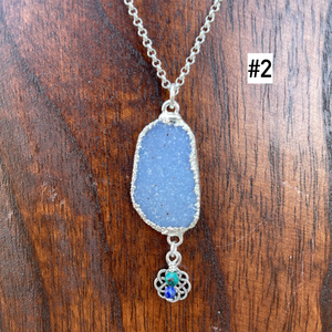 AMETHYST DRUZY NECKLACE, Choice, Silver, Pendant, Gemstone, Heart, Celtic Knot, Blue-Grays, with Lapis Lazuli, Labradorite, Amazonite