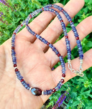 IOLITE & GARNET NECKLACE 18" Water Sapphire Crystal, 4mm Natural Stone Gemstone, Silver