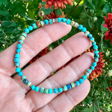 TURQUOISE COPPER BRACELET Minimalist, Blue Green, Stretch Beaded, Genuine, Crystal Natural Stone Gemstone, Small Bead