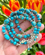 KINGMAN TURQUOISE BRACELET with Silver, Clasp, Blue Round & Pebble, Beaded, Genuine, Crystal Natural Stone Gemstone