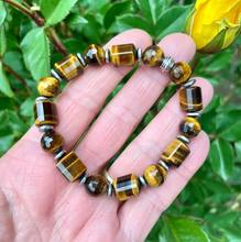 TURQUOISE & TIGER'S EYE Bracelet, Choice, with Silver, Stretch Beaded, Genuine Dragon Skin Turquoise, Gemstone Crystal Stone