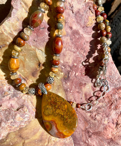 RED CREEK JASPER Necklace, with Citrine & Silver, Pendant, Beaded, Adjustable 20"-22", Natural Stone Gemstone Crystal, One of a Kind!