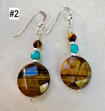 TIGER'S EYE & TURQUOISE Earrings, Choice, Silver, Dangle, Genuine, Crystal Natural Stone Gemstone