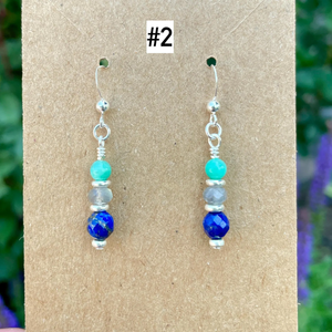 AMAZONITE EARRINGS with Lapis Lazuli & Labradorite, Silver Dangle, Genuine, Crystal Natural Stone Gemstone