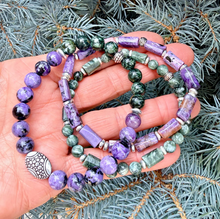 CHAROITE & SERAPHINITE BRACELET, Choice or Stack, Russian Natural Stone, Beaded, Stretch, Gemstone Crystal