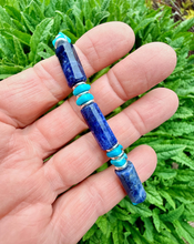 SODALITE & KINGMAN TURQUOISE Bracelet, Silver, Adjustable, Clasp, Beaded, Natural Stone Crystal Gemstone
